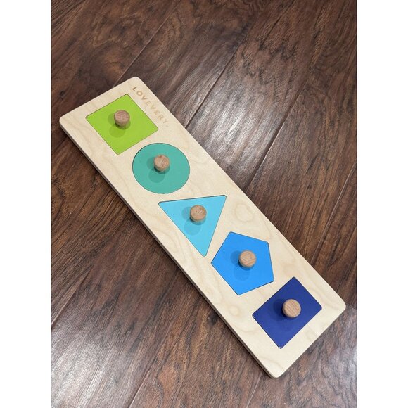LOVEVERY Friends of All Shapes Wooden Puzzle Montessori Toy Blue Green Learning - Picture 1 of 8